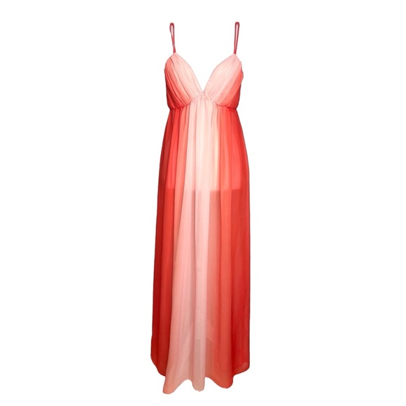 Vintage Oscar De La Renta Pink Label Slip Dress Pink Orange Ombre Nightgown - Picture 1 of 8